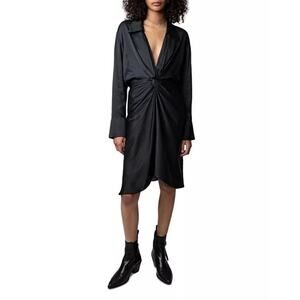NWT Zadig & Voltaire Rozo Satin Twist Front Dress Small Black Goth Preppy Classy
